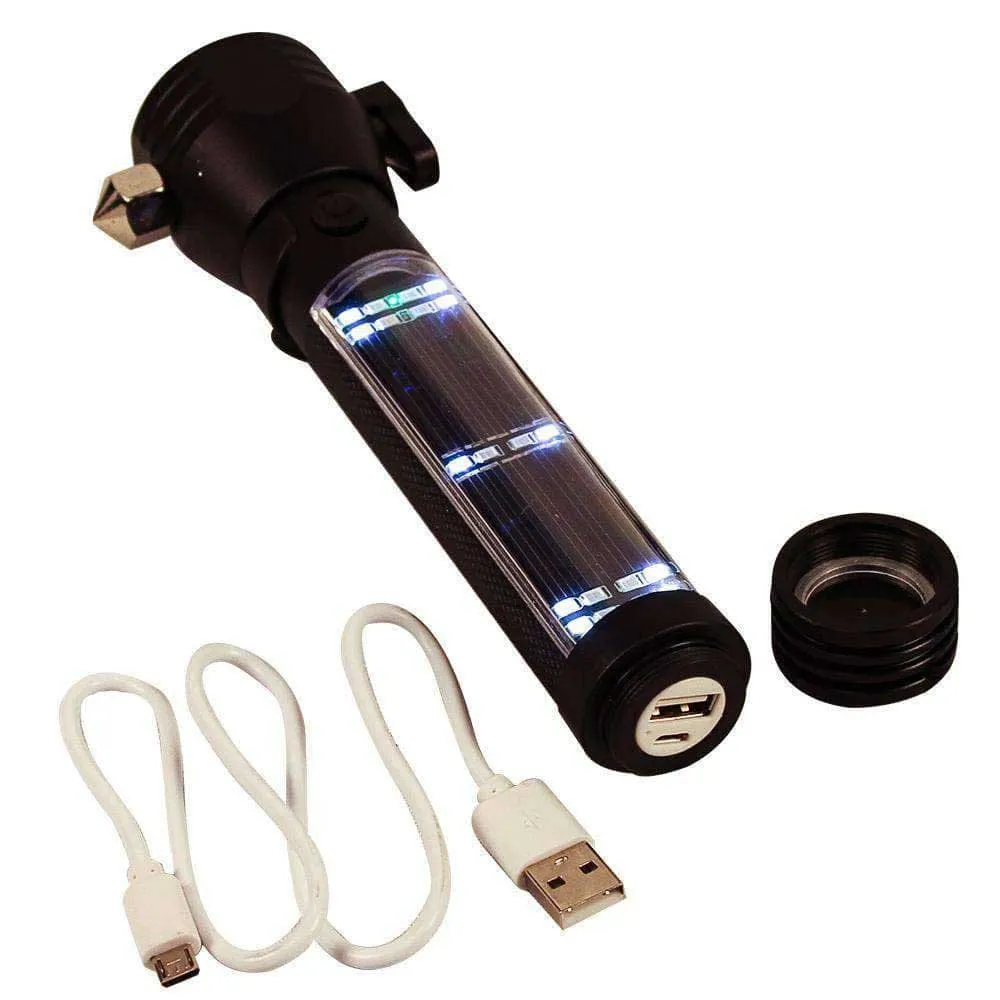 9-in-1 Multi-Function LED Solar Rechargeable Flashlight by Ready Hour - DM