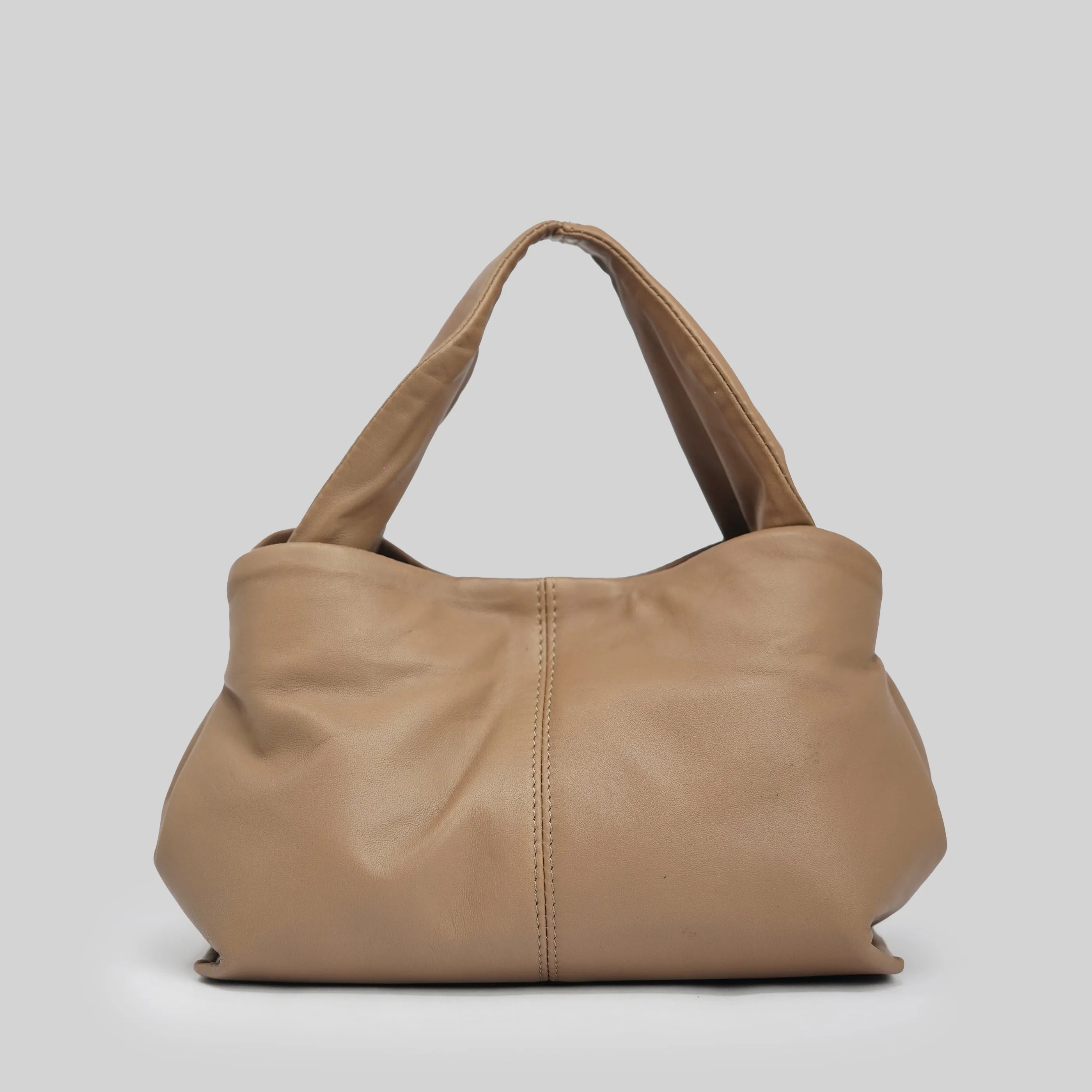 90 Feet Oat Beige Real Leather Bucket Sling/Potli Bag