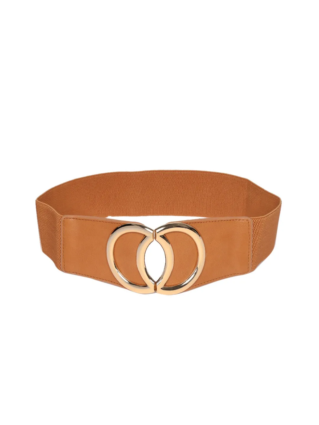 Berrylush Women Tan Brown Elastic Strap Fancy Buckle Belt