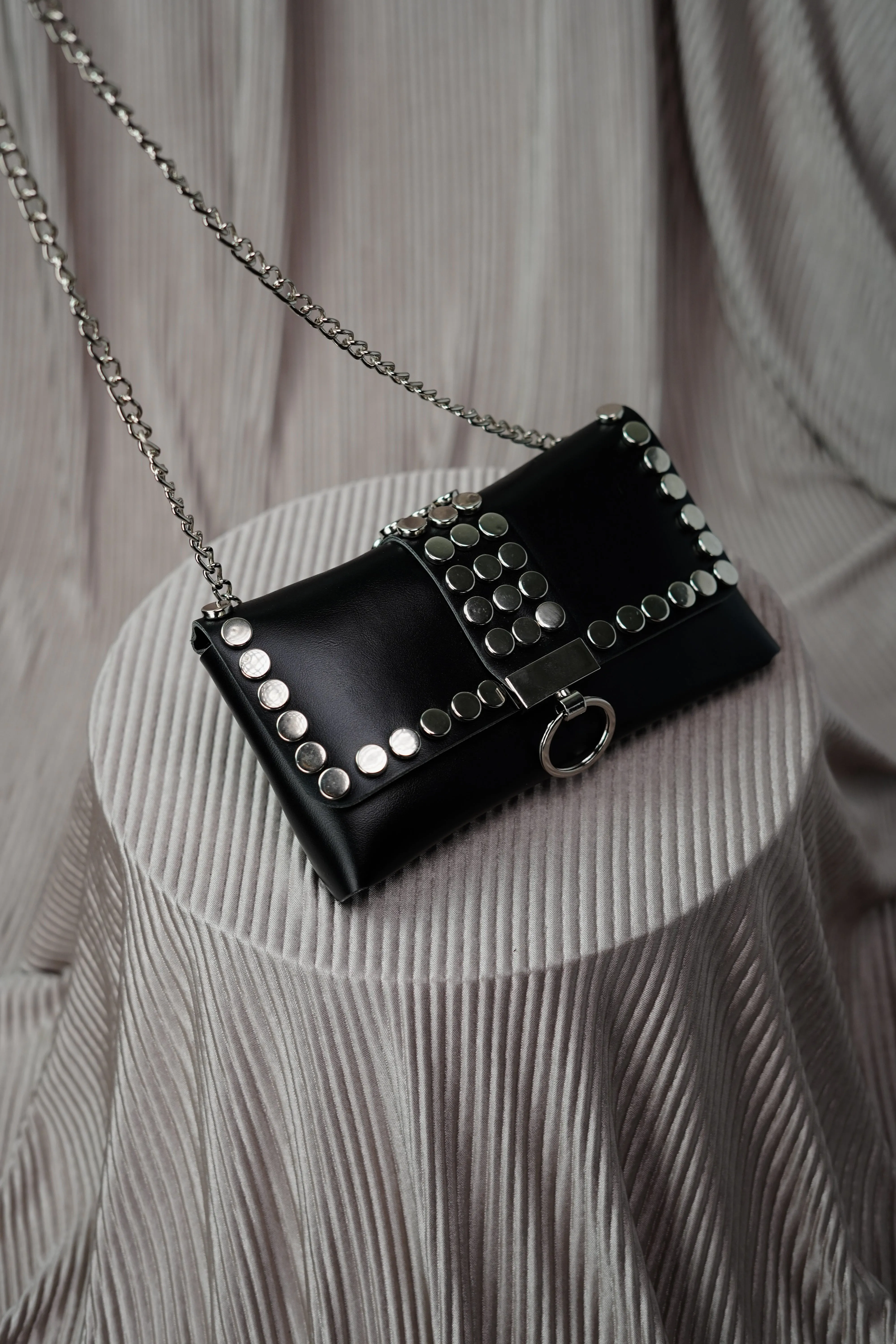 Black Studded Waist Belt Bag