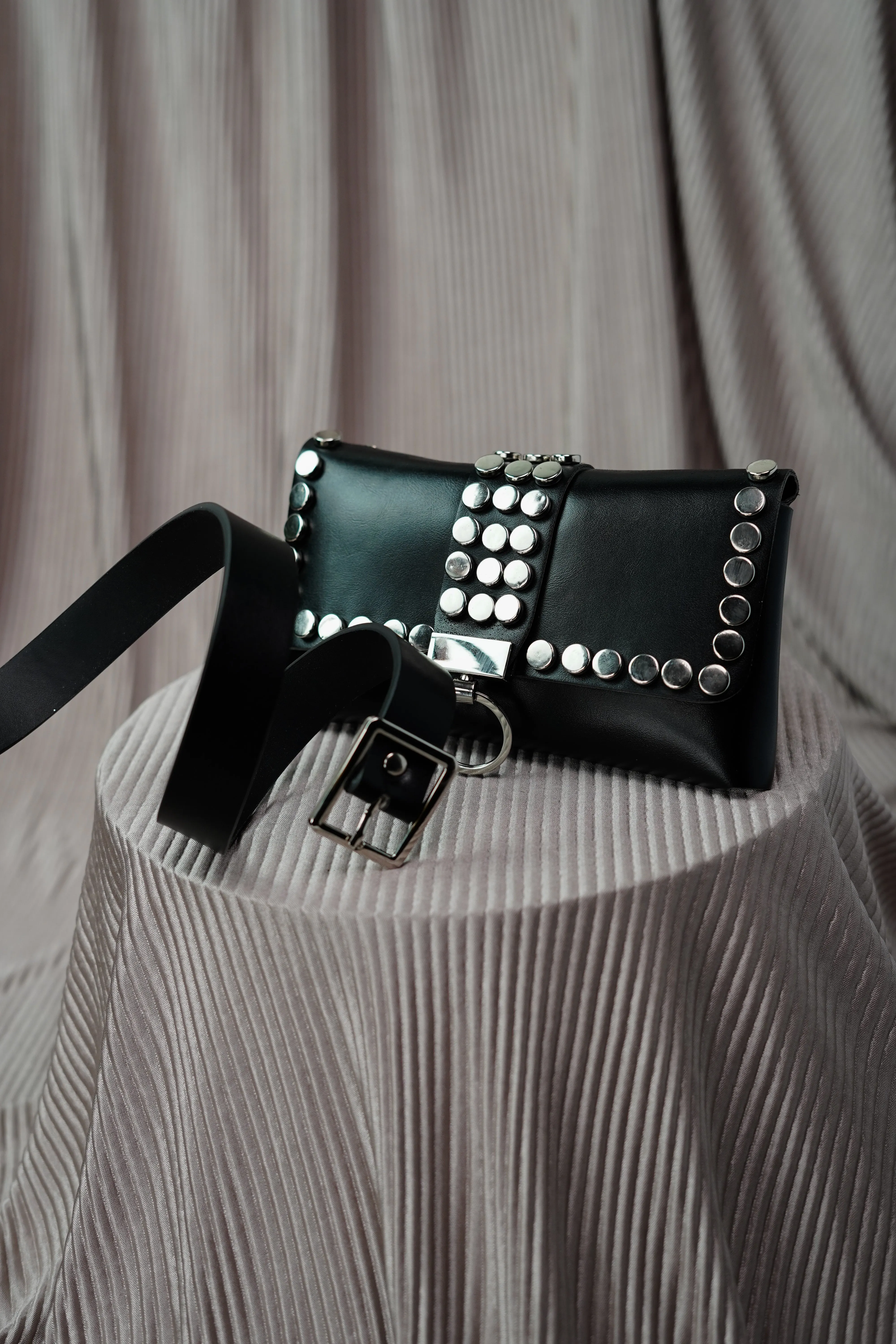 Black Studded Waist Belt Bag
