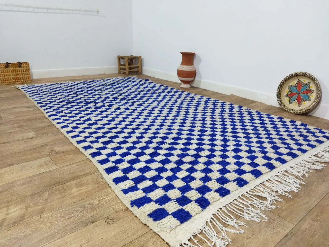 Blue Handmade Rug, Blue Checkered Rug - Berber style wool rug from Morocco - Modern rug