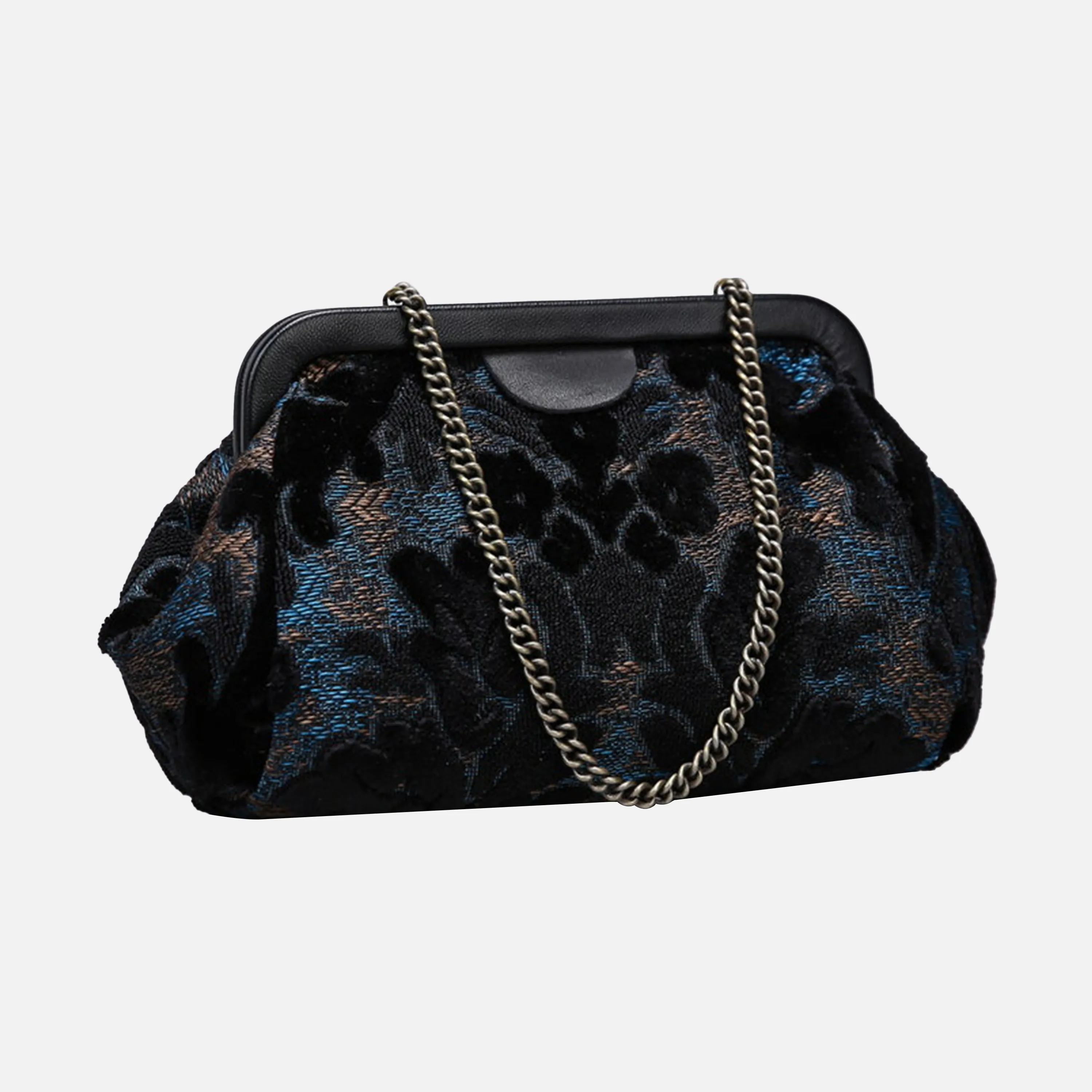 Burnout Velvet Black Evening Bag Clutch