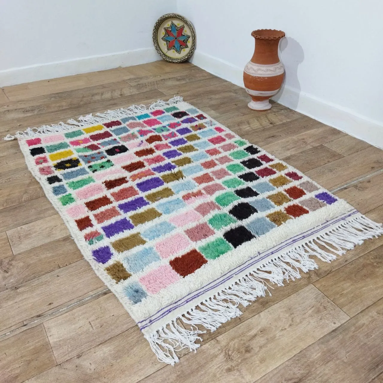 Colorful Handmade Rug, Colorful Checkered Rug - Berber style wool rug from Morocco - Modern rug
