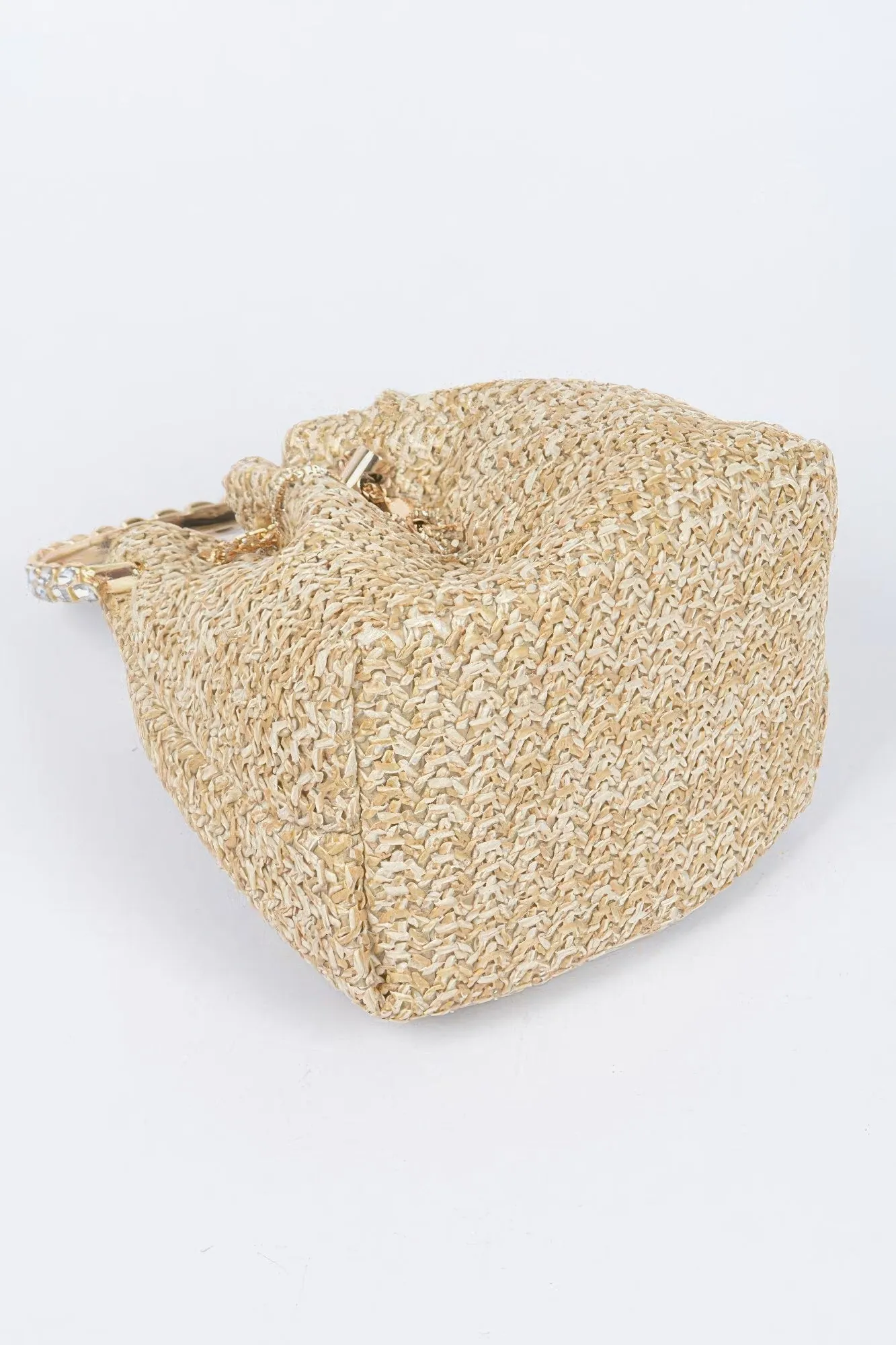 Faux Straw Bucket Bag with Stone Handle