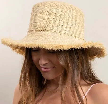 Fringed Raffia Packable Hat