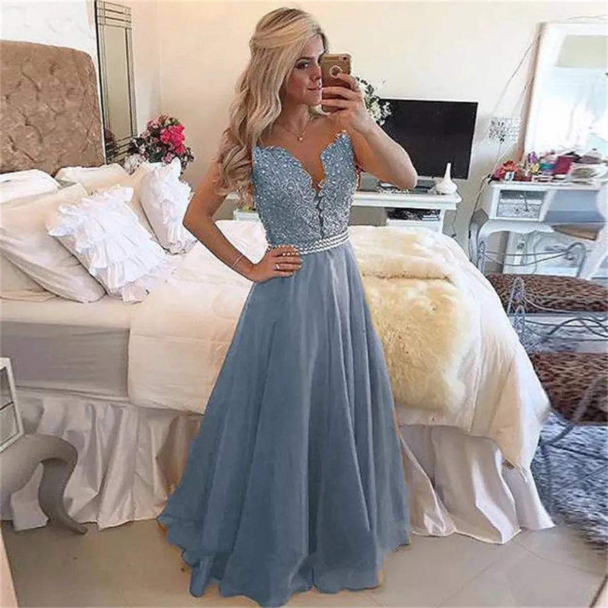 Funki Buys | Dresses | Women's Chiffon Beaded Prom Dress