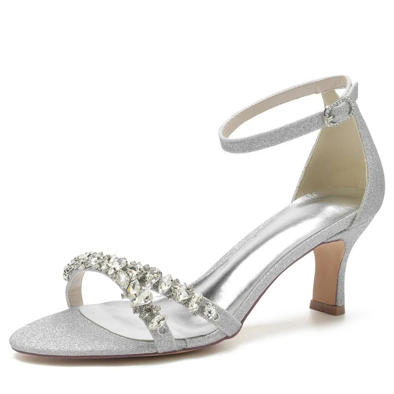 Funki Buys | Shoes | Women's Crystal Mid Heel Wedding Sandal
