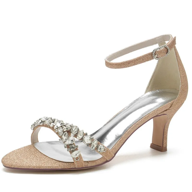 Funki Buys | Shoes | Women's Crystal Mid Heel Wedding Sandal
