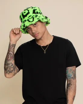 Men's Fur Bucket Hat | Neon Green Leopard