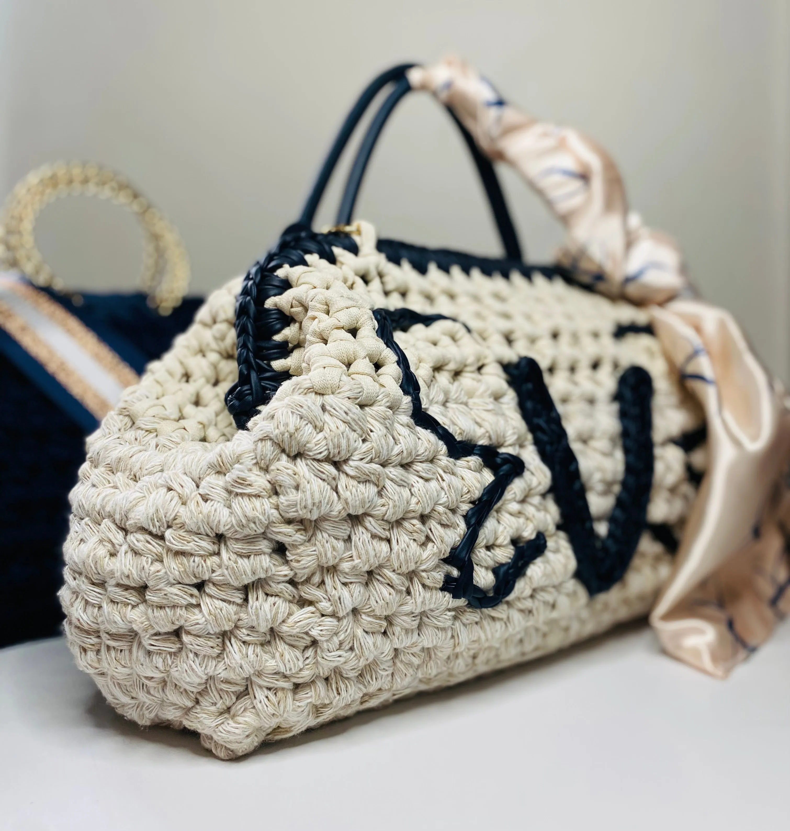 Oversized Doctor bag tote, signature logo, Kreations by V Luxury Handbag