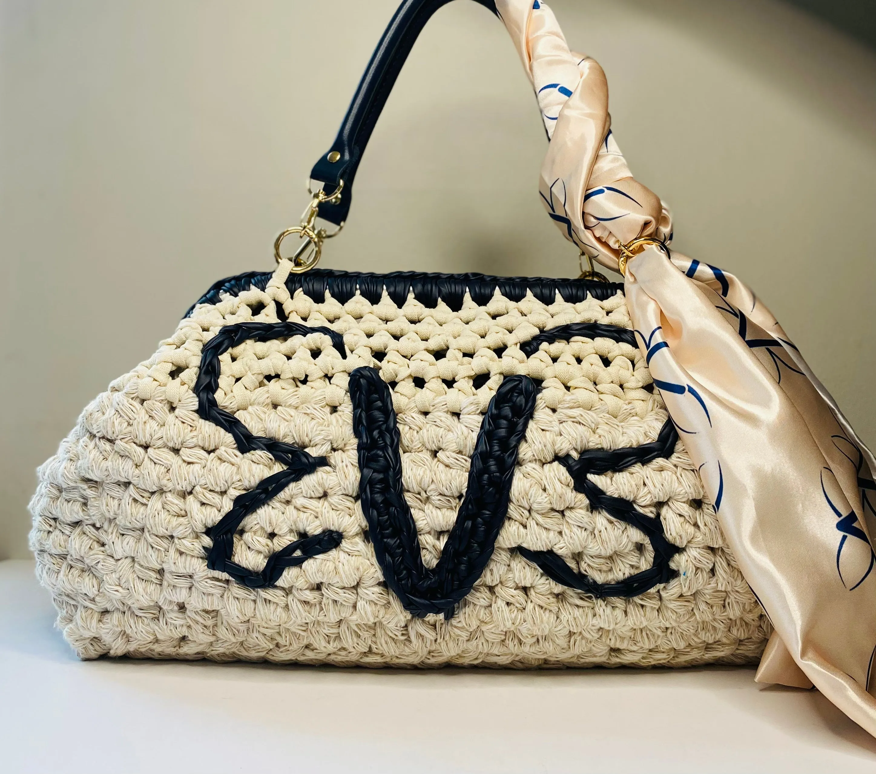 Oversized Doctor bag tote, signature logo, Kreations by V Luxury Handbag