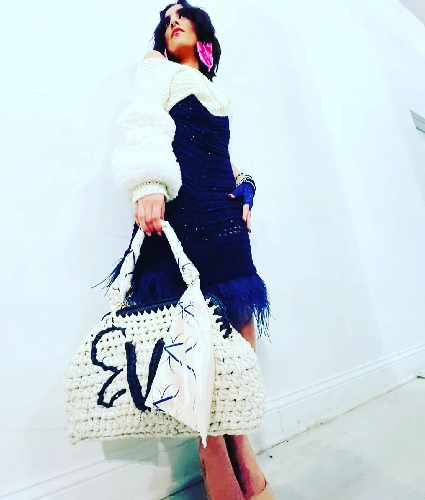 Oversized Doctor bag tote, signature logo, Kreations by V Luxury Handbag