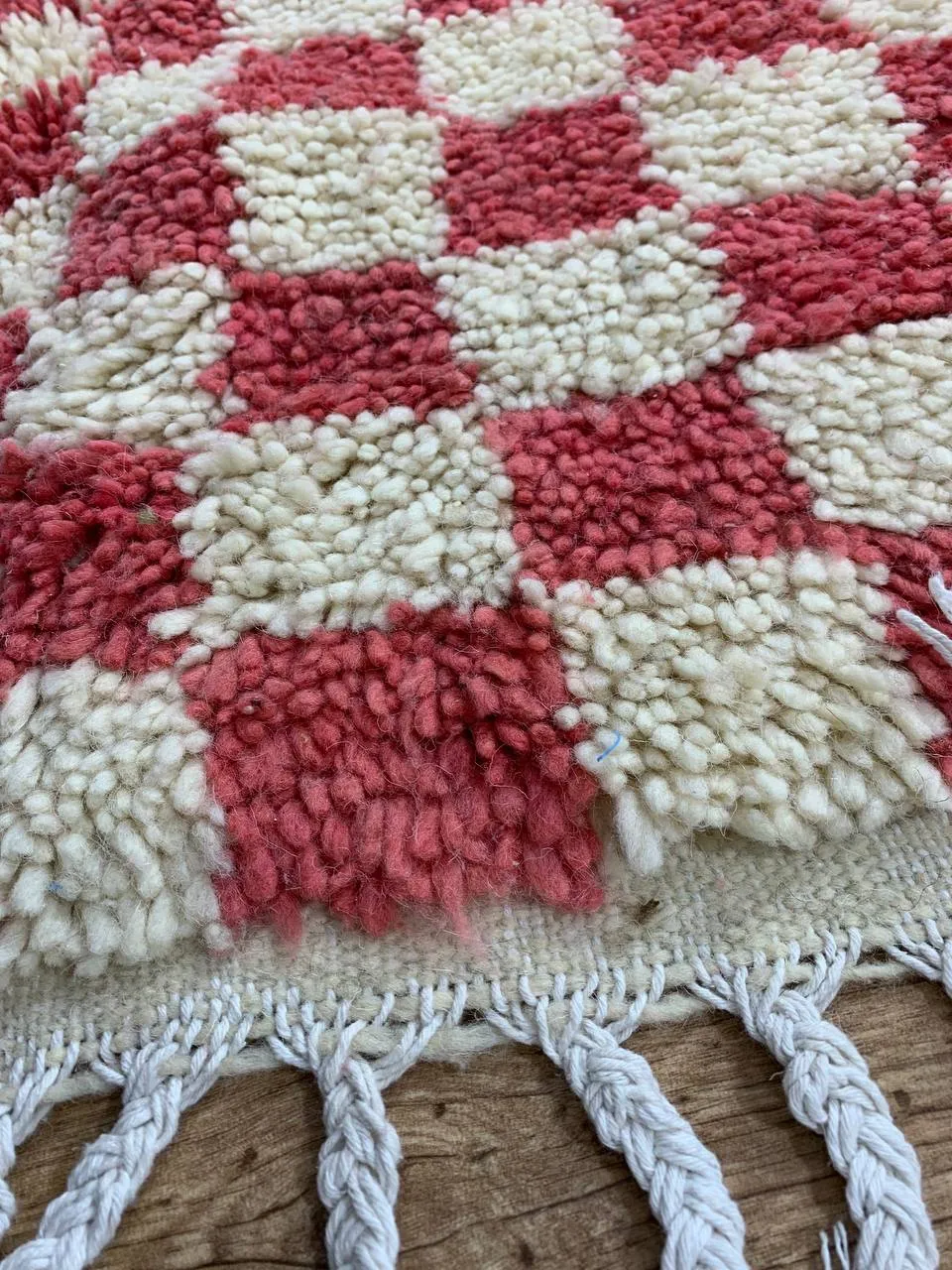 Red Handmade Rug, Red Checkered Rug - Berber style wool rug from Morocco - Modern rug