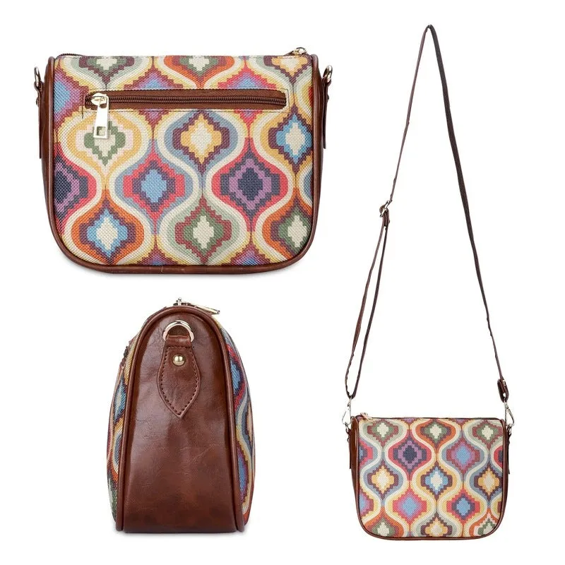 THE CLOWNFISH Garnet Series Printed Handicraft Fabric & Tapestry Crossbody Sling Bag for Women Ladies Single Shoulder Bag Shoulder Belt (Peacock Blue-Floral)