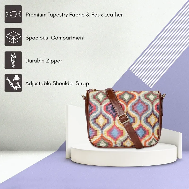 THE CLOWNFISH Garnet Series Printed Handicraft Fabric & Tapestry Crossbody Sling Bag for Women Ladies Single Shoulder Bag Shoulder Belt (Peacock Blue-Floral)