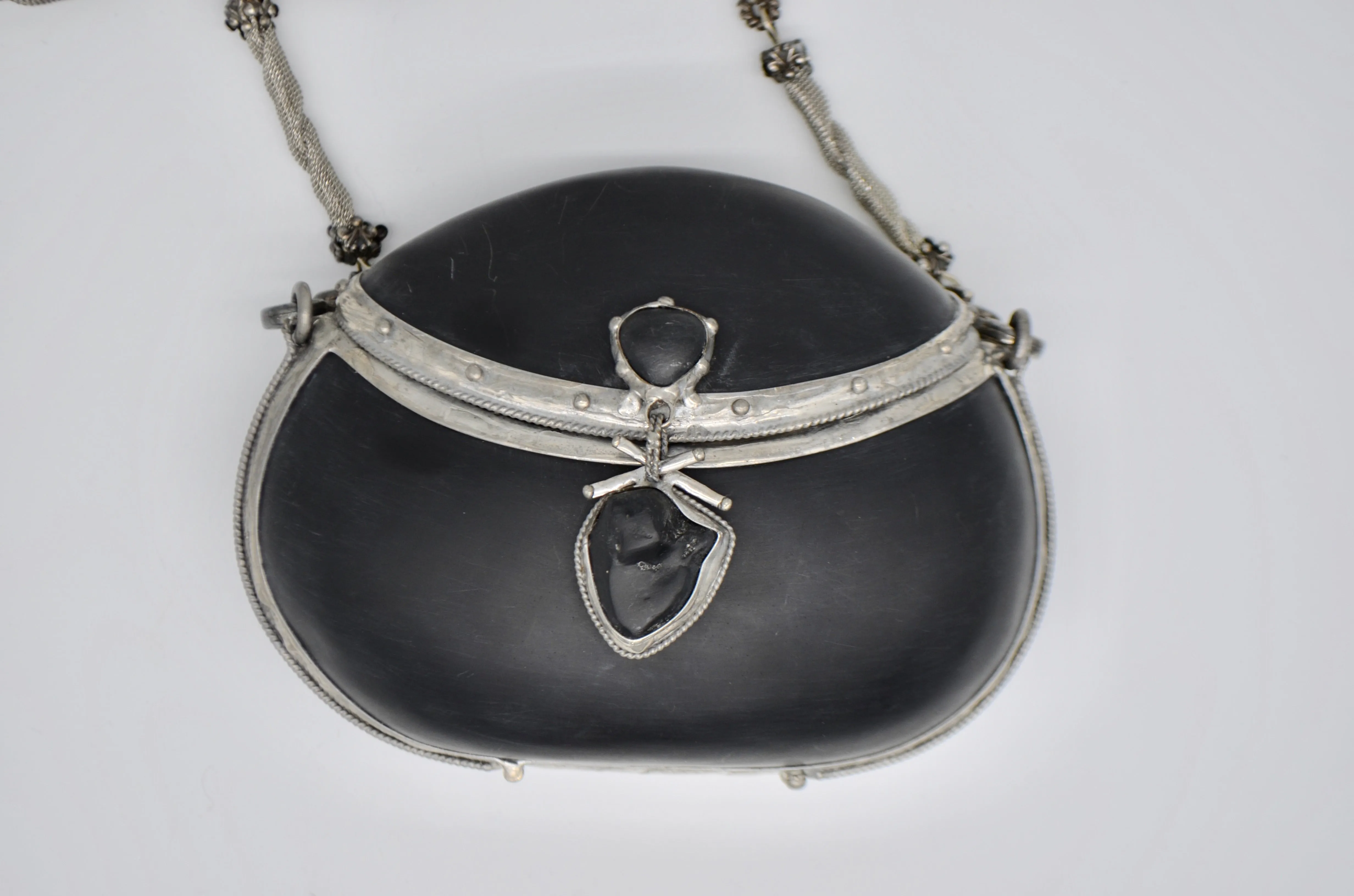 Vintage 80’s “Maya” Acrylic ONIX Black Shell Styled Purse Resin Purse with Beaded Strap